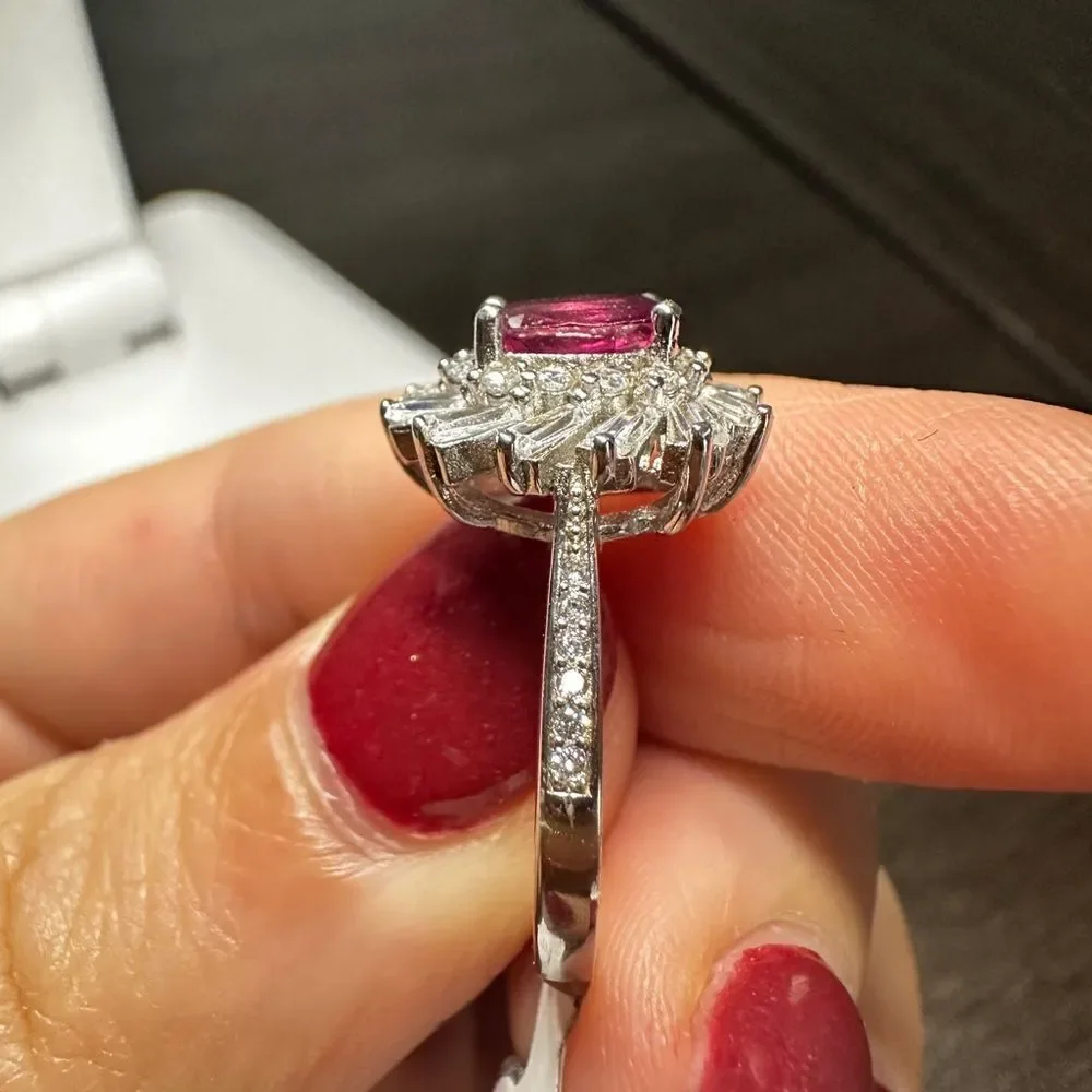 Genuine 1ct‎ rhodalite garnet, CZ diamonds all set in solid .925 ring!